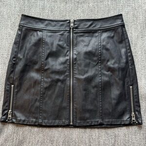 Express Black Mini Vegan Leather Skirt with Zipper Accents